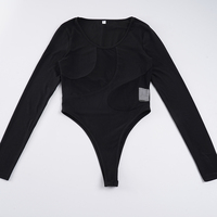 Combinaison noire en maille tricotée transparente - Combinaison sexy gothique à manches longues avec détails découpés, imperméable, respirante, 95% polyester