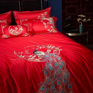 Housse de couette mariée <span class=keywords><strong>rouge</strong></span> romantique haut de gamme coton égyptien broderie housse de couette ensemble de literie de mariage - Product Image 3