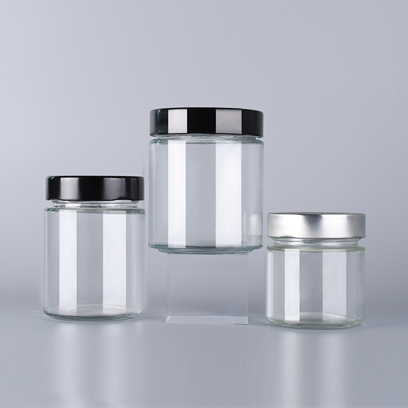 Eco Friendly Round Glass Food Storage Jar 50ml 100ml 150ml 250ml 300ml 500ml Glass Kitchen Canisters with Aluminum Screw Lid