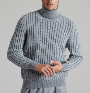 <strong>Men's</strong> <strong>Chunky</strong> <strong>Cable</strong> <strong>Knit</strong> Turtleneck Sweater 100% Wool Long Sleeve Aran Pullover <strong>Jumper</strong> Grey - Product Image 1