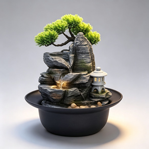 Bonsái Artificial de Pino Estilo Zen con Linterna de Piedra, Adorno de Escritorio - Product Image 2