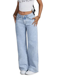 Yüksek kaliteli kadın Denim kot mavi renk rahat sokak giyim şık geniş bacak leopar baskı programı delik detay - Product Image 6