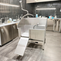 Baignoire pour animaux de compagnie en acier inoxydable, lavabo de toilettage pour chiens, station de bain vétérinaire professionnelle avec rampe, échelle, robinet
