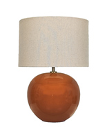 Lampe de table LED en céramique sphérique en terre cuite brillante avec abat-jour en lin beige, éclairage simple et moderne pour salon de style côtier