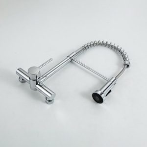 Wall Mounted Stainless Steel Spring Kitchen Faucet 2 Handle Ceramic Valve Pull Out <b>Spray</b> Industrial <b>Style</b> - Product Image 2