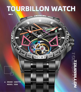 Montre mécanique automatique de luxe <span class=keywords><strong>Roger</strong></span> Flywheel Sport unisexe en acier inoxydable 45 mm 3 ATM résistante à l'eau analogique ajourée Nocturne - Product Image 4