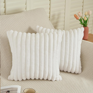 Housse de coussin en <span class=keywords><strong>fausse</strong></span> <span class=keywords><strong>fourrure</strong></span> douce à rayures, coussin moelleux et duveteux pour canapé - Product Image 6