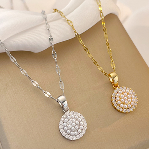 14 קראט מצופה זהב פרח זירקון פרח זירקון לב נירוסטה חיקוי פנינה אלגנטי טרנדי אלגנטי שרשרת תכשיטים אופנה לנשים - Product Image 6