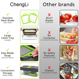 Hachoir à légumes manuel 16-en-1 en plastique, coupe-oignon, trancheuse à fruits, coupe-carottes, hachoir à légumes, mandoline, machine à découper les légumes - Product Image 5