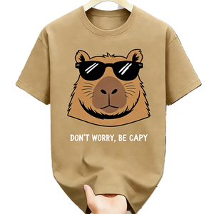 T-Shirt Divertente con Capibara 'Don't Worry Be Capy', Maglietta Oversize in Cotone a Maniche Corte, Streetwear Casual - Product Image 4