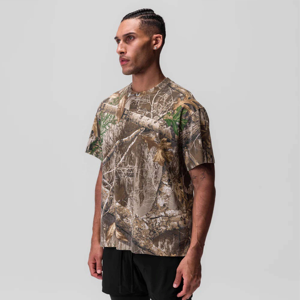 Tùy Chỉnh Nặng Trọng Lượng Bông Người Đàn Ông Ngắn Tay Áo T-Shirt Với Bất Cây Ngụy Trang In Kỹ Thuật Số Mô Hình Rừng - Product Image 1
