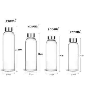 BPA Free Clear Borosilicate Glass Water Bottle water-tight water bottle with cover