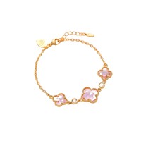 C & J Hochwertiges S925 Sterling Silber Weiß Fritillaria Vier blättriges Kleeband Damen 18 Karat Gold Doppelseitiges Blumen armband