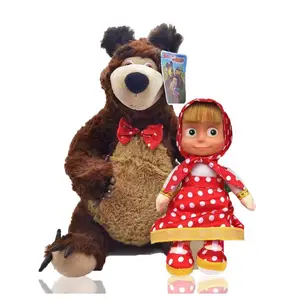 Factory Hot Sales Classic Early Education Anime Doll Masha Girl with Misha Bear Plush Toy with Music