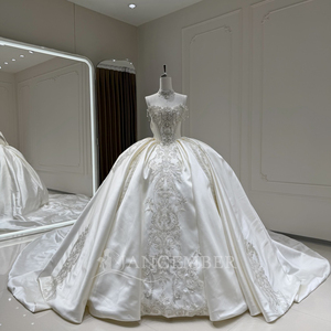 Robe de mariée de luxe Xx106 en satin ivoire, coupe princesse, épaules dénudées, corset orné de cristaux, Jancember - Product Image 6