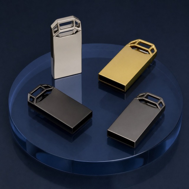 Geometric Metal Mini USB Flash Drive with Keychain USB 2.0 16GB 32GB 64GB Custom Logo