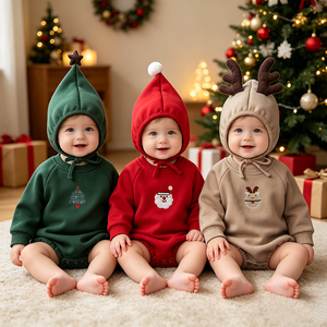 Tutina in pile caldo di cotone per neonati, a maniche lunghe, lavorata a maglia, ricamata, per autunno inverno, per neonati e neonate - Product Image 1