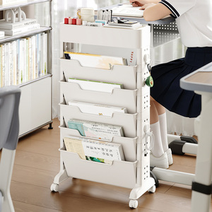 Multifunctional Bookshelf 5 Layers Gray Storage Cart With Wheels For Books And Stationery Office Organizer Easy Cleaning - Product Image 4