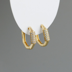 CANNER Diamond 5A Zircon Gold Hexagonal Circle S925 <b>Silver</b> <b>Hoop</b> <b>Earrings</b> for Women - Product Image 6