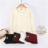 T-shirt personnalisé pour femme, col en U, manches longues, en polaire épaisse double face 280 GSM, polyester élasthanne, anti-boulochage, résistant à la décoloration