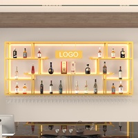 Nouveau porte-bouteilles mural en bois de style chinois, armoire de rangement murale pour magasin commercial, présentoir suspendu avec verres à vin