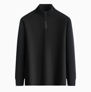 Sweat-shirt pull tricoté 320G à col montant et demi-zip, coupe régulière, style américain, streetwear décontracté, vente en gros - Product Image 5