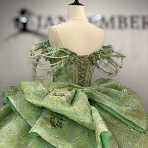 ชุดราตรีงาน Quinceanera สีเขียวเซจ ผ้าชีฟอง ป้องกันไฟฟ้าสถิตย์ แต่งคริสตัลวิบวับสไตล์วินเทจ ประดับลูกปัด พร้อมบราในตัว - Product Image 4