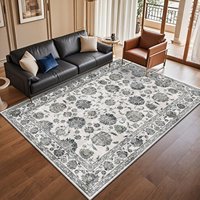 Tapis de salon moderne en polyester, doux, à motifs floraux, fabriqué à la machine, écologique, adapté aux animaux domestiques, lavable