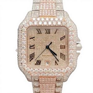 Wholesale Square Automatic Moissanite <b>Diamond</b> Fashion <b>Watch</b> Studded Best Quality Stainless Steel Strap Sapphire Crystal Glass - Product Image 1