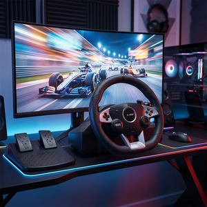 C-Star NS-9887 2026 Volante de Carreras con Cable USB, Motor de Vibración, Sensor de Movimiento y Pedales Programables para <span class=keywords><strong>Juegos</strong></span> - Product Image 1