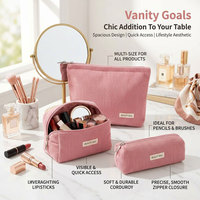 Lot de 3 trousses de maquillage roses en velours côtelé, personnalisables avec logo, pochettes de voyage pour cosmétiques, sacs de beauté, organiseurs de toilette à fermeture éclair