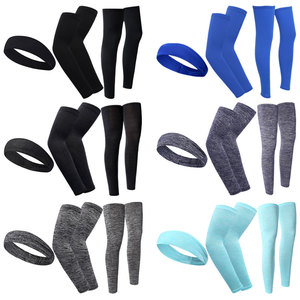 Ice Silk <b>Sunscreen</b> Set Leg Sleeves Headband Unisex Outdoor Sports UV Protection Summer Cooling Gear Solid Color Adult Size - Product Image 2