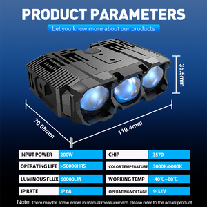 Đèn <span class=keywords><strong>LED</strong></span> Xenplus GM01 200W, chụp đèn pha ô tô, xe máy, ATV, đèn sương mù 3 bóng, đèn chiếu sáng ngoài trời 9V - Product Image 6