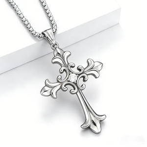 <b>Cross</b> Pendant Necklace Stainless Steel Claw Setting Artistic Gothic Style Street Fashion Jewelry 3mm 60cm <b>Chain</b> - Product Image 4