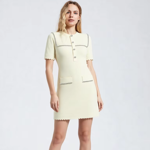 ชุดเดรสแขนสั้นมีกระดุมครึ่งเม็ดสำหรับผู้หญิงชุดเดรส2025แขนสั้นสง่างามสำหรับฤดูใบไม้ผลิ - Product Image 1