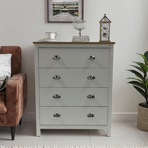 طاولة جانبية خشبية بيضاء E1 بأربعة أدراج، خزانة جانبية، كومودينو، أثاث غرفة النوم، طاولة لغرفة المعيشة، خزانة أدراج - Product Image 3