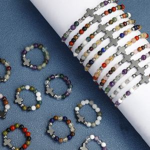Ensemble élégant deux pièces, nouvelle mode, bracelet et bague en perles d'améthyste et <span class=keywords><strong>de</strong></span> citron avec design géométrique, idée cadeau tendance - Product Image 1