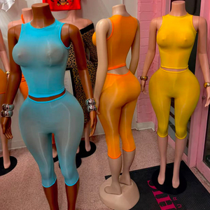 <span class=keywords><strong>Abbigliamento</strong></span> Sexy da <span class=keywords><strong>Donna</strong></span>, Top Trasparente in Rete e Leggings Abbinati, Set Due Pezzi Sexy Vintage, <span class=keywords><strong>Abbigliamento</strong></span> Estivo Femminile - Product Image 2