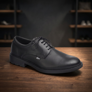 Calzado de trabajo flexible y antideslizante de calidad española, zapatos de hombre corporativos uniformes de cuero negro con cordones - Product Image 3