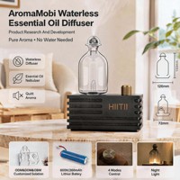 Diffuseur d'huiles essentielles portable rechargeable 30 ml, base en verre et bois, design sans eau, pour voyage, bureau, étude, hôtel, humidificateur