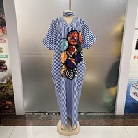 Vestido Boubou Africano Tradicional con Estampado a Rayas, Cuello en V, Holgado, Informal, para Uso Diario, Vacaciones, con Bolsillo para Pañuelo, Moda 2026