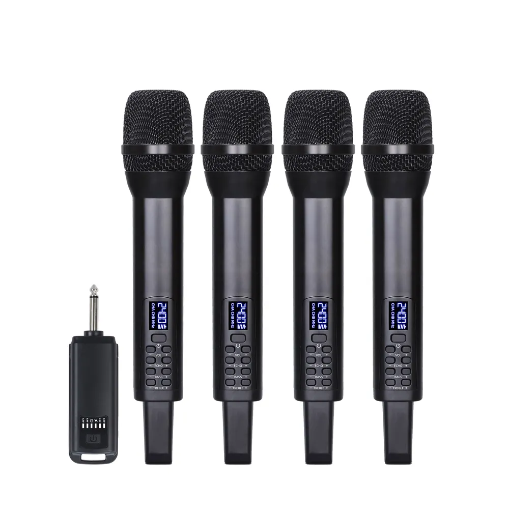 2.4G kablosuz evrensel mikrofon profesyonel şarj Karaoke şarkı Echo ayarlanabilir 4 kanal el Mic