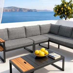 Ensemble <span class=keywords><strong>de</strong></span> canapés d'angle modulaires Dwoo 4 pièces pour patio, villa, hôtel, <span class=keywords><strong>jardin</strong></span>, <span class=keywords><strong>en</strong></span> forme <span class=keywords><strong>de</strong></span> L - Product Image 5