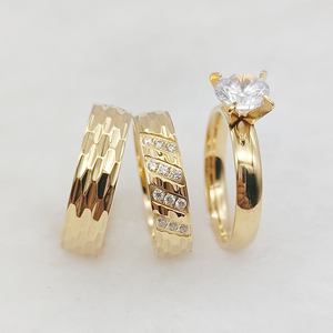 3pcs Bagues de fiançailles de mariage pour hommes et femmes 18k Plaqué or 316L Titane <span class=keywords><strong>Acier</strong></span> <span class=keywords><strong>inoxydable</strong></span> Bijoux Bague de couple - Product Image 2