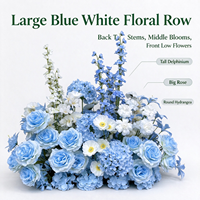 Rangkaian Bunga Pernikahan Biru Putih Hydrangea Mawar Delphinium untuk Dekorasi Latar Belakang Panggung Lorong