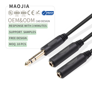 Conector chapado en oro 1/4 pulgadas 6,35mm TRS a doble 6,35mm Y-Splitter <span class=keywords><strong>Cable</strong></span> de audio blindado para <span class=keywords><strong>equipo</strong></span> de estudio de audio - Product Image 1