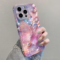 Coque de téléphone portable rigide en PC avec impression photo papillon en cristal pour iPhone 8 X Xr Xs 11 12 13 14 15 16 17 18 Pro Max