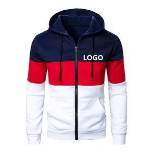 Supplier Stitching Color Block Printed Custom Logo Zip Up Men's Jackets Pullover Hoodies Long Sleeve Hoodie Men's Sweatshirt