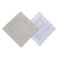 Serviettes de cocktail carrées en lin blanc faites à la main 15x15 cm avec ourlet festonné, OEM&ODM, pour la maison et l'avion, vente en gros