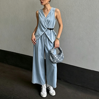 Ensemble deux pièces en jean haut de gamme pour femme, tenue décontractée minimaliste, mode, qualité supérieure, fabrication artisanale, logo personnalisé, livraison directe d'usine